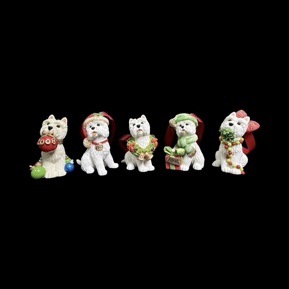 Peakdale Westie Christmas Ornaments Made in England 2003, 2004, 2005, 2007, 2008